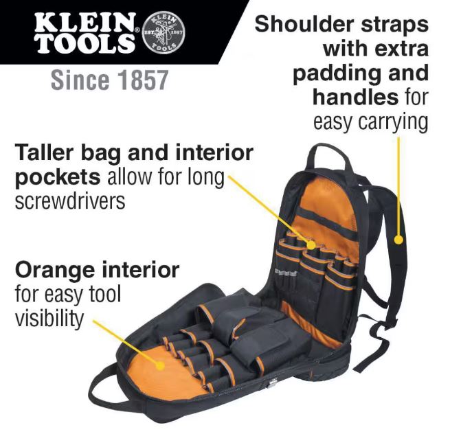 Tradesman Pro Tool Bag Backpack, 39 Pockets, Black, 14-Inch | 55421BP-14 - Cable Connection & Supply