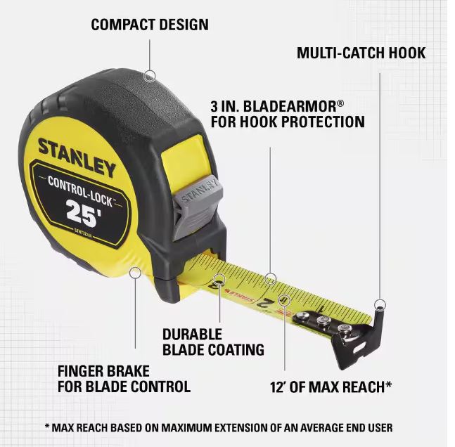 Stanley 25 ft. Control Lock Tape Measure | STHT37244 - Cable Connection & Supply