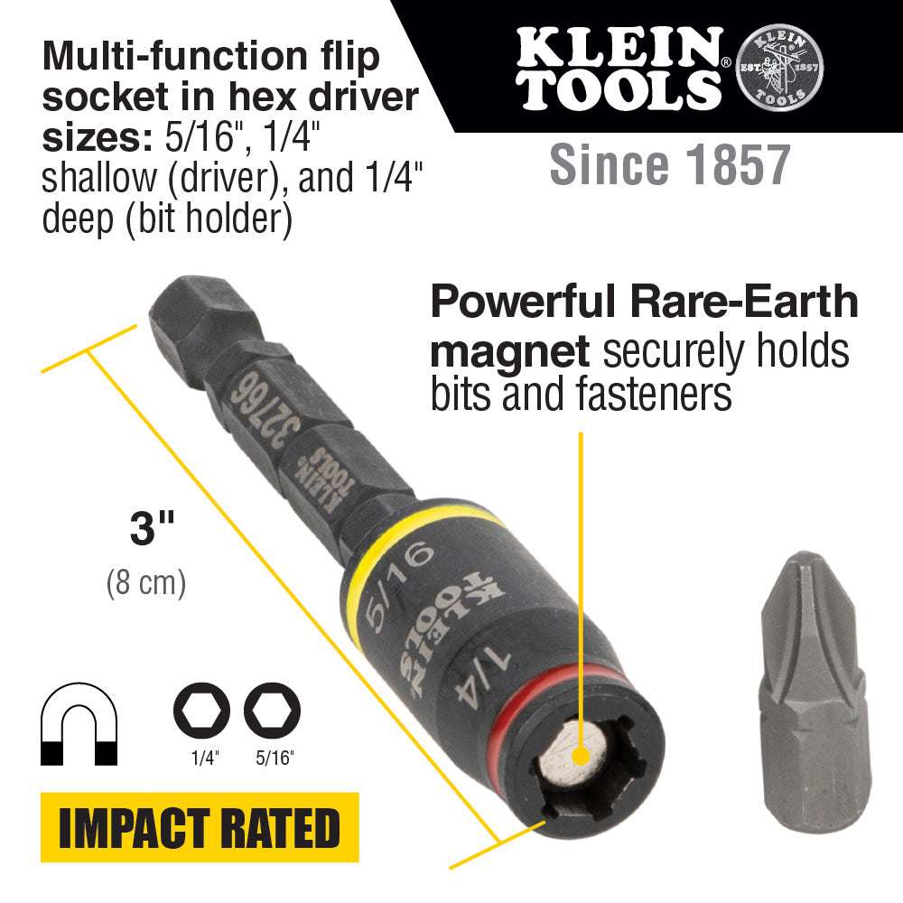 3-in-1 Impact Flip Socket, 1/4-Inch, 5/16-Inch, 3-Inch Length | 32766 - Cable Connection & Supply
