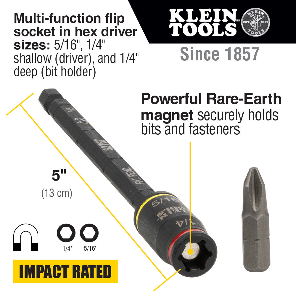 3-in-1 Impact Flip Socket, 1/4-Inch, 5/16-Inch, 5-Inch Length | 32767 - Cable Connection & Supply