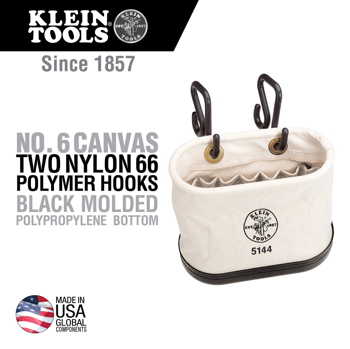 Canvas Bucket, 15-Pocket Aerial Oval Bucket with Hooks | 5144 - Cable Connection & Supply