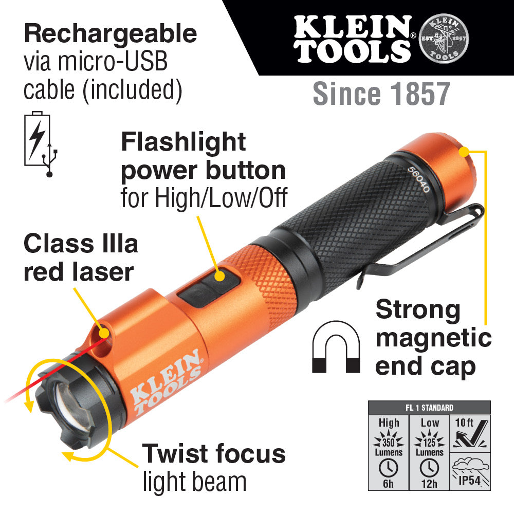 Rechargeable Focus Flashlight with Laser | 56040 - Cable Connection & Supply