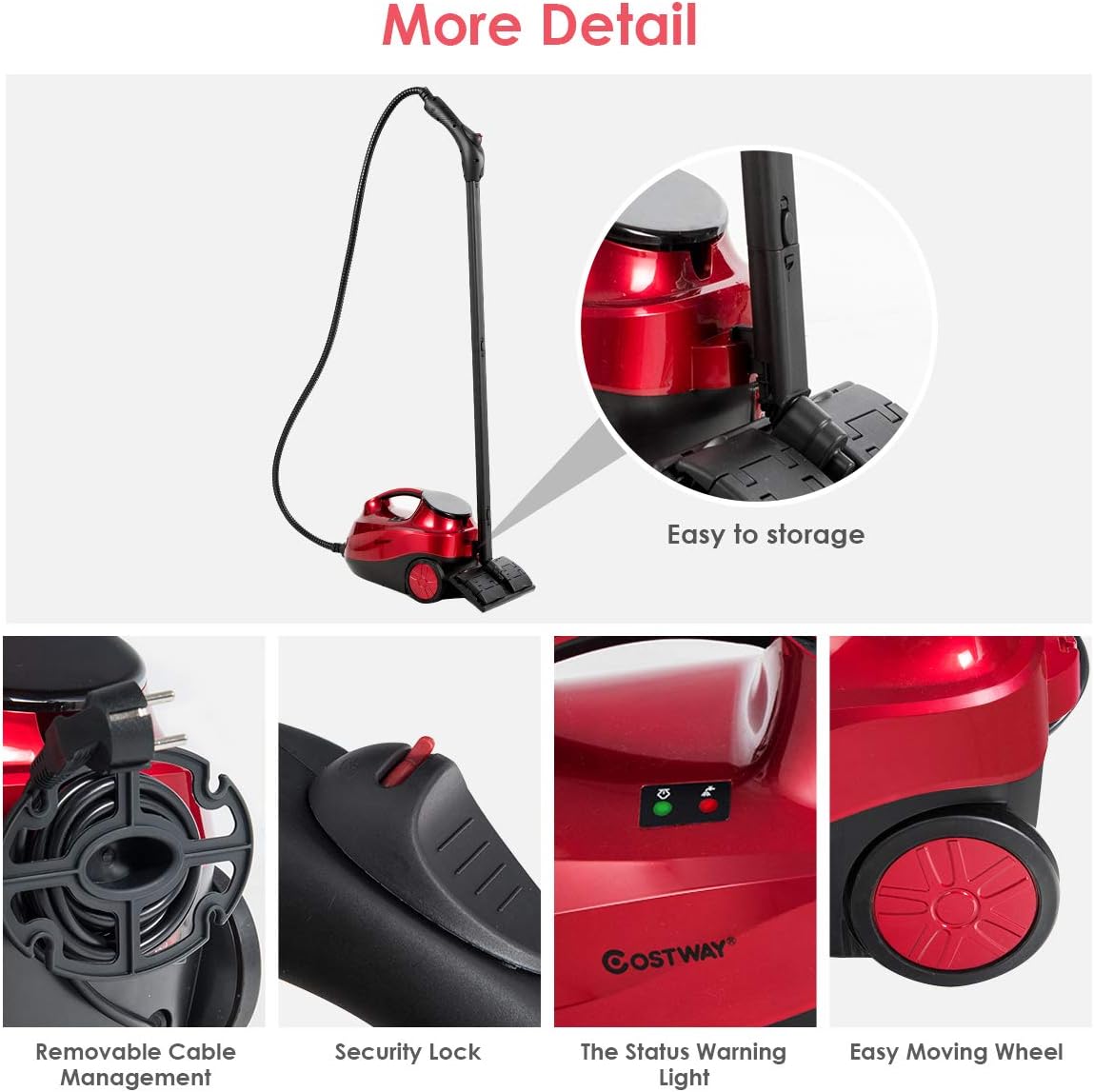 COSTWAY 2000W Multipurpose Steam Cleaner with 19 Accessories | B07Z98NGCZ - Cable Connection & Supply