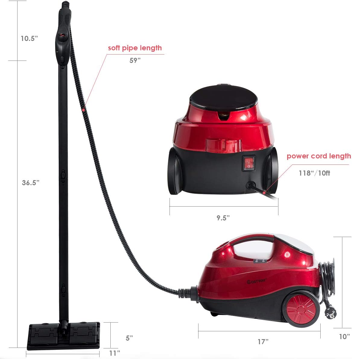 COSTWAY 2000W Multipurpose Steam Cleaner with 19 Accessories | B07Z98NGCZ - Cable Connection & Supply