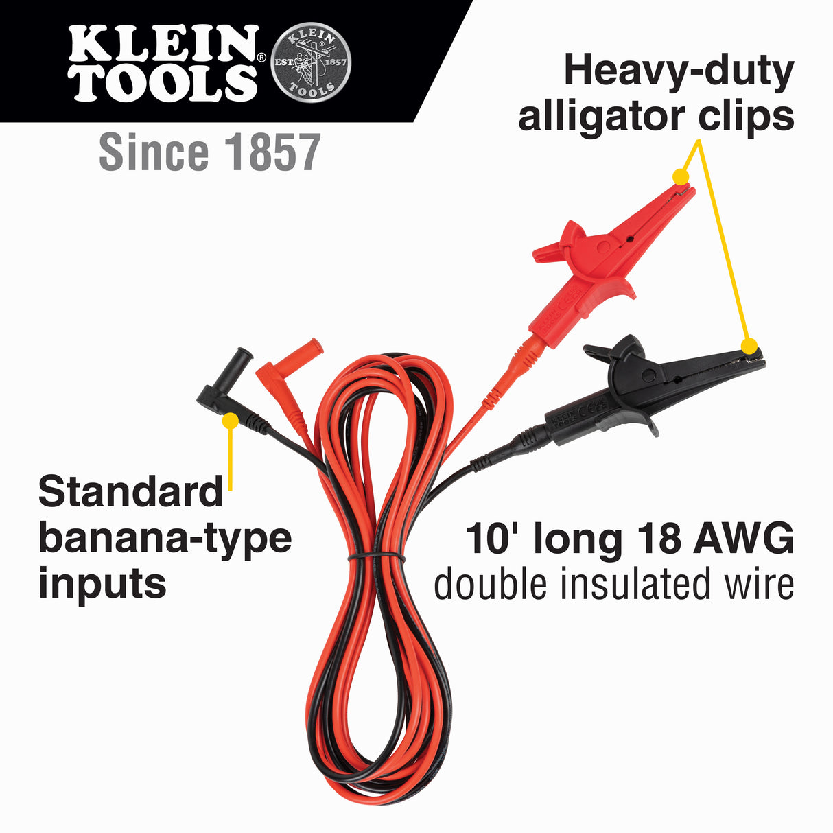 Heavy-Duty Alligator Clip Test Leads, 10-Foot | 69367 - Cable Connection & Supply