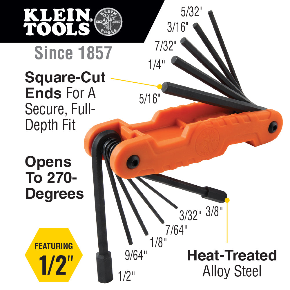 Pro Folding Hex Key Set, 11-Key, SAE Sizes | 70550 - Cable Connection & Supply