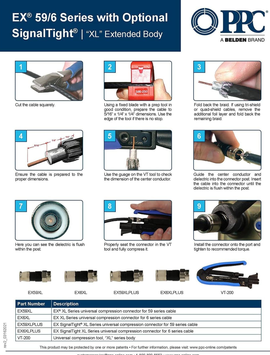 PPC Belden EX 59/6 Series cable installation guide with step-by-step instructions and product details.