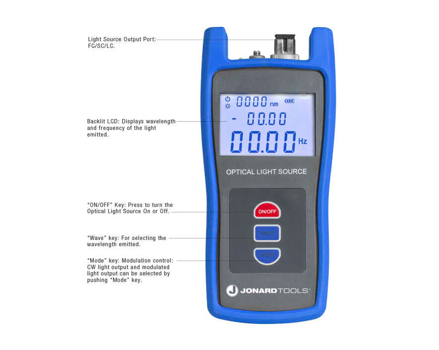 Optical Light Source with FC/LC/SC Adapters for PC/UPC Connectors | FLS-50 - Cable Connection & Supply