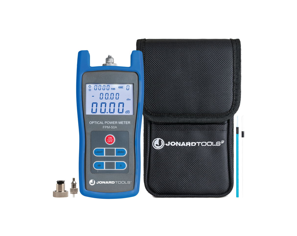 Fiber Optic Power Meter (-50 to +26 dBm) with FC/SC/LC Adapters | FPM-50A - Cable Connection & Supply