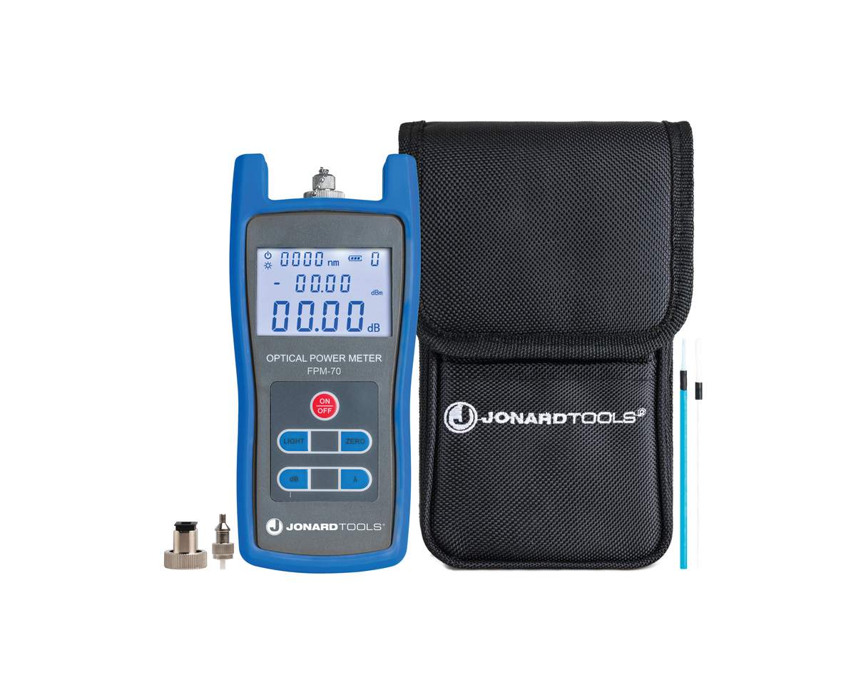 Fiber Optic Power Meter (-70 to +6 dBm) with FC/SC/LC Adapters | FPM-70 - Cable Connection & Supply