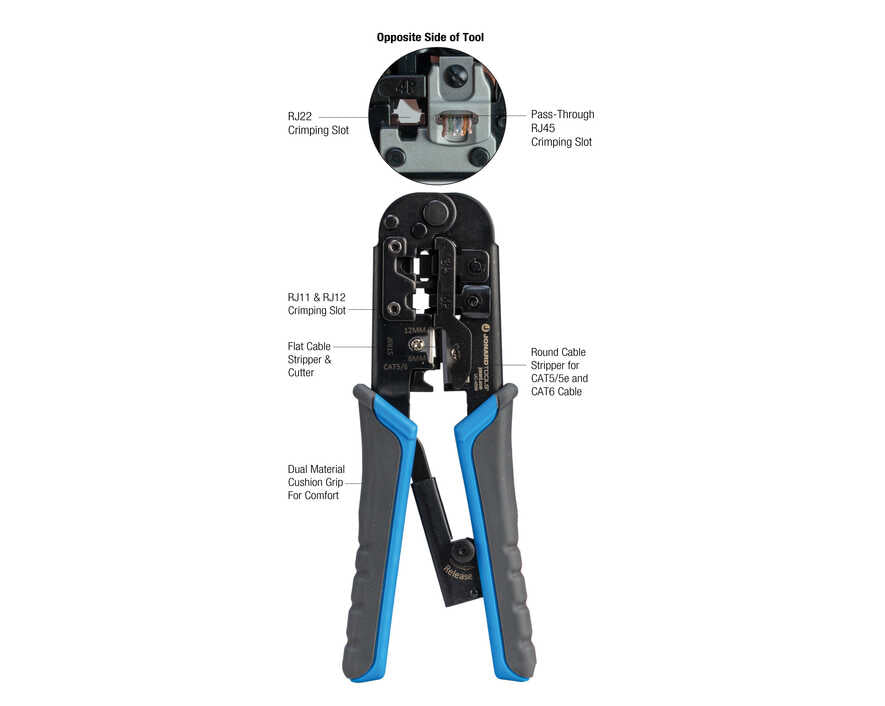 6-in-1 Crimping Tool, RJ45 Pass-through & RJ11/12 Modular | UC-4569 - Cable Connection & Supply