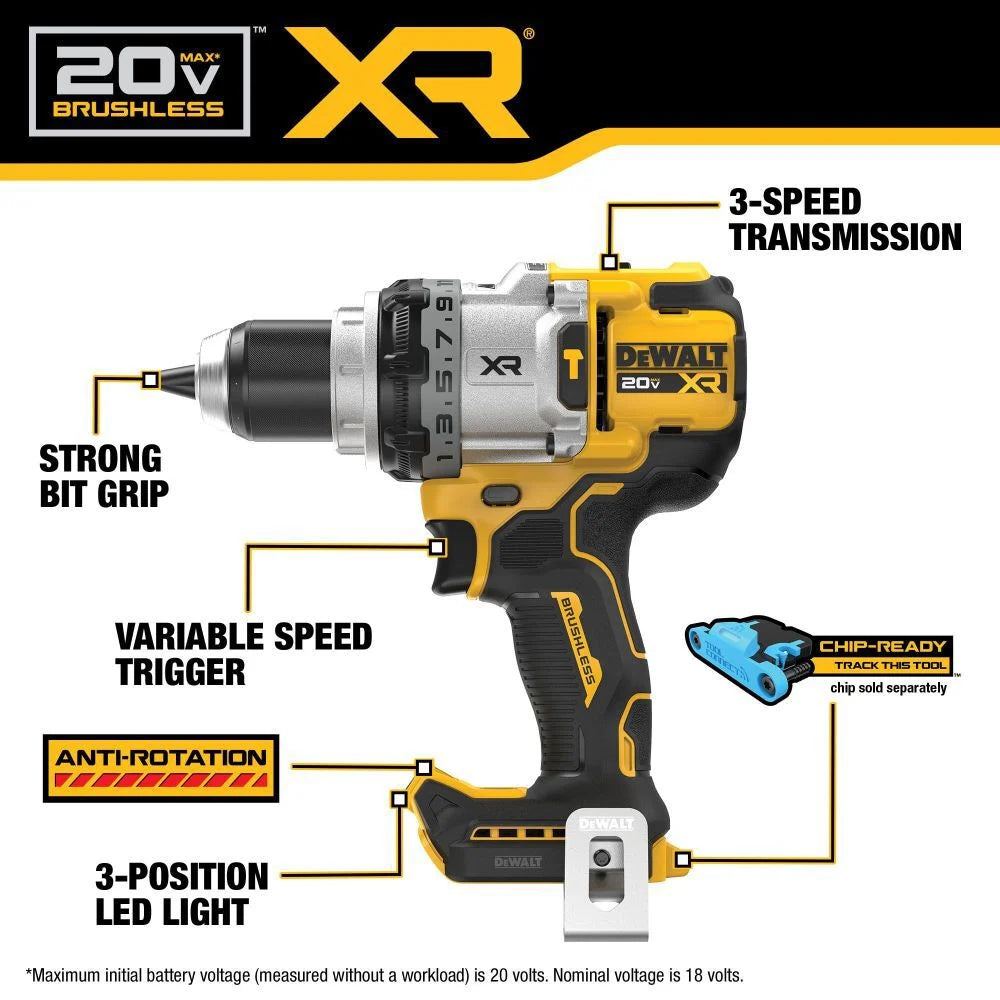 DEWALT 20V MAX XR Brushless Cordless 1/2 Inch Hammer Drill Kit | DCD1007WW1 - Cable Connection & Supply