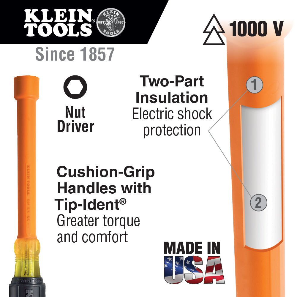 3/16-Inch Insulated Nut Driver 6-Inch Hollow Shaft | 646316INS - Cable Connection & Supply
