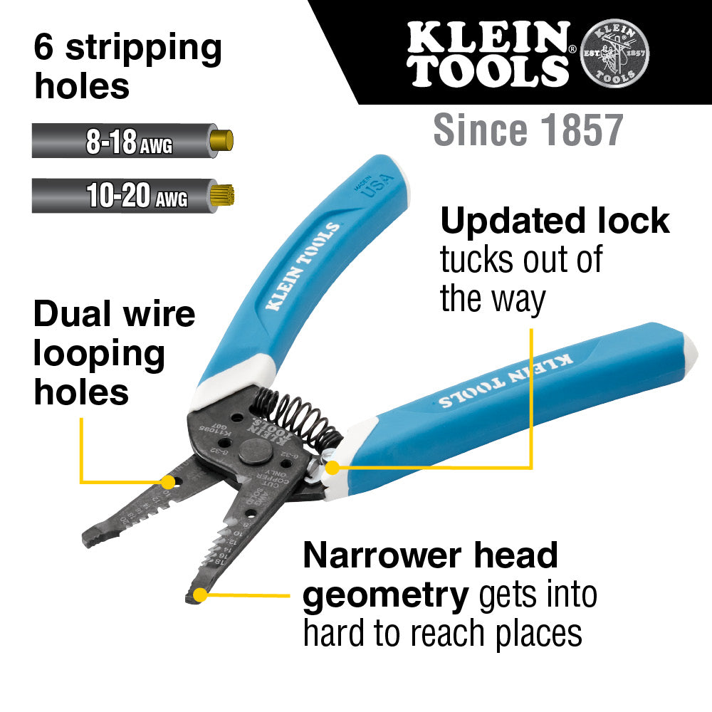Klein-Kurve® Wire Stripper / Cutter, 8-20 AWG | K11095 - Cable Connection & Supply