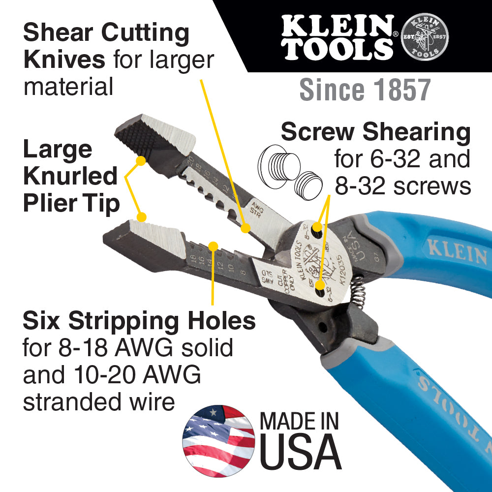 Klein-Kurve® Heavy-Duty Wire Stripper 8-20 AWG | K12035 - Cable Connection & Supply