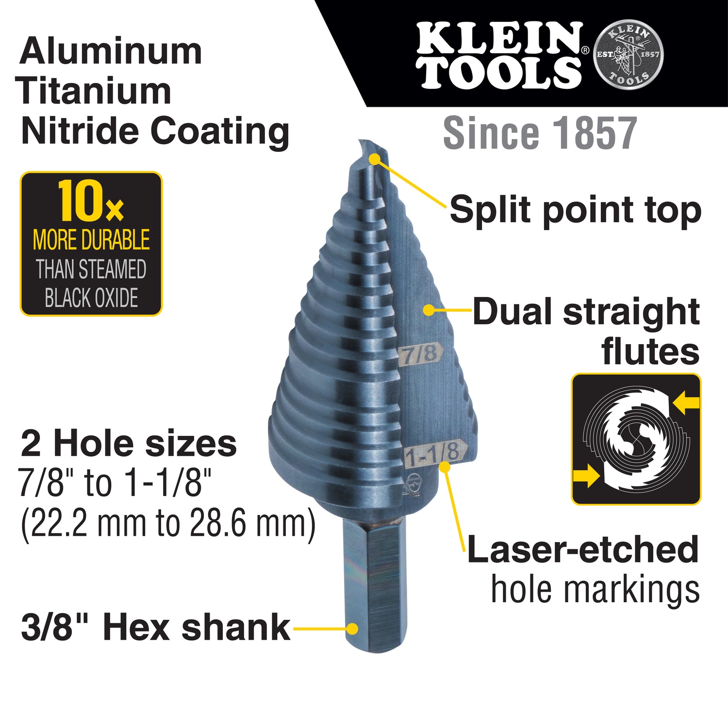 2-Step Drill Bit, 3/8-Inch Hex, Double Straight Flute, 7/8-Inch to 1-1/8-Inch | KTSB11 - Cable Connection & Supply