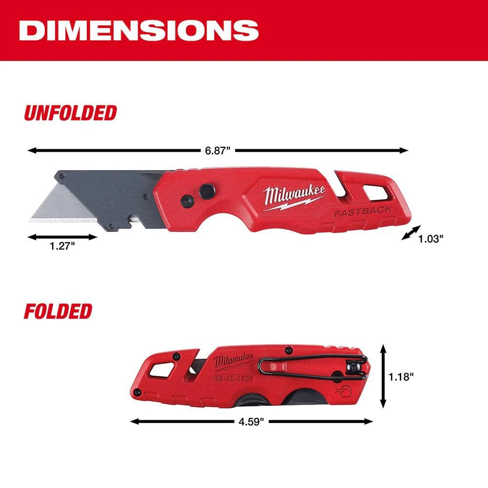 Milwaukee FASTBACK Folding Utility Knife with Blade Storage (2-Piece) | 48-22-1503 - Cable Connection & Supply
