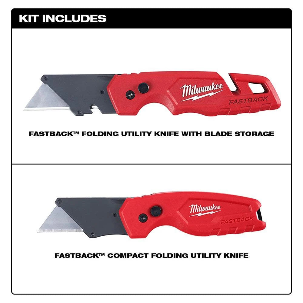 Milwaukee FASTBACK Folding Utility Knife with Blade Storage (2-Piece) | 48-22-1503 - Cable Connection & Supply