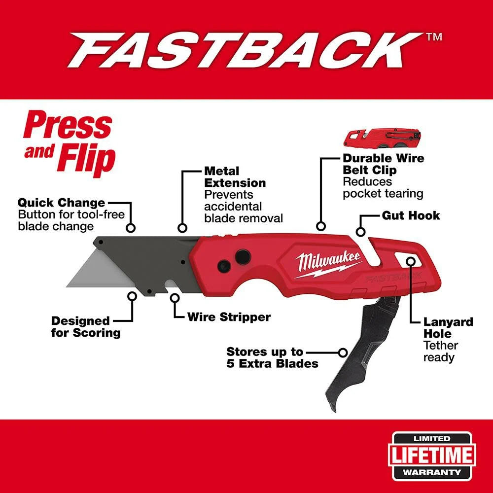 Milwaukee FASTBACK Folding Utility Knife with Blade Storage (2-Piece) | 48-22-1503 - Cable Connection & Supply