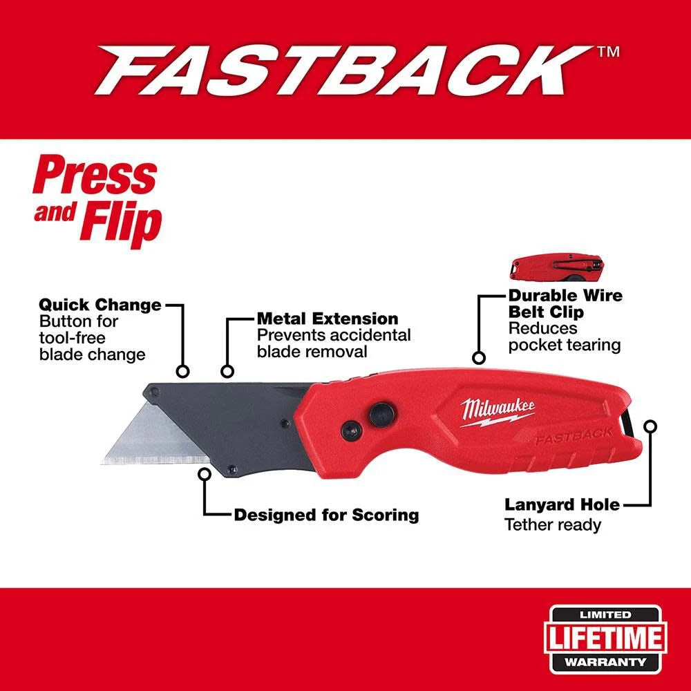 Milwaukee FASTBACK Folding Utility Knife with Blade Storage (2-Piece) | 48-22-1503 - Cable Connection & Supply