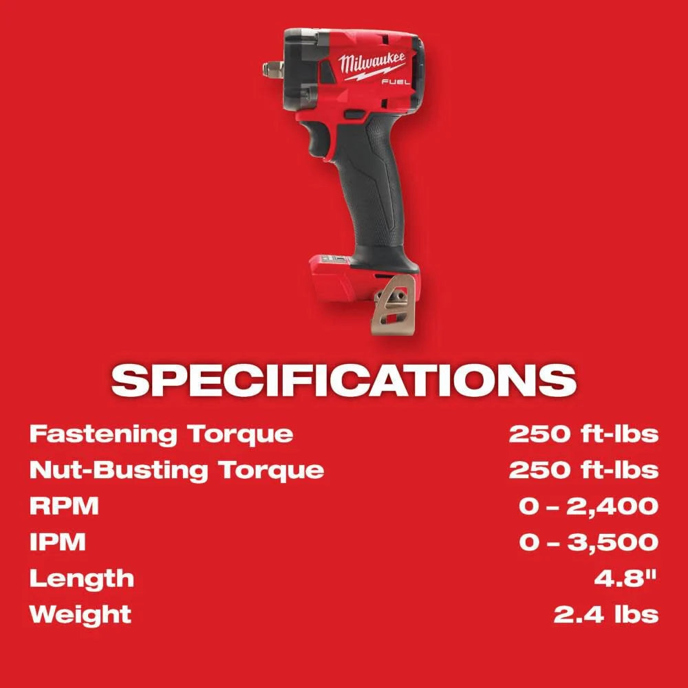 Milwaukee M18 FUEL 3/8 Compact Impact Wrench with Friction Ring (Tool Only) | 2854-20 - Cable Connection & Supply
