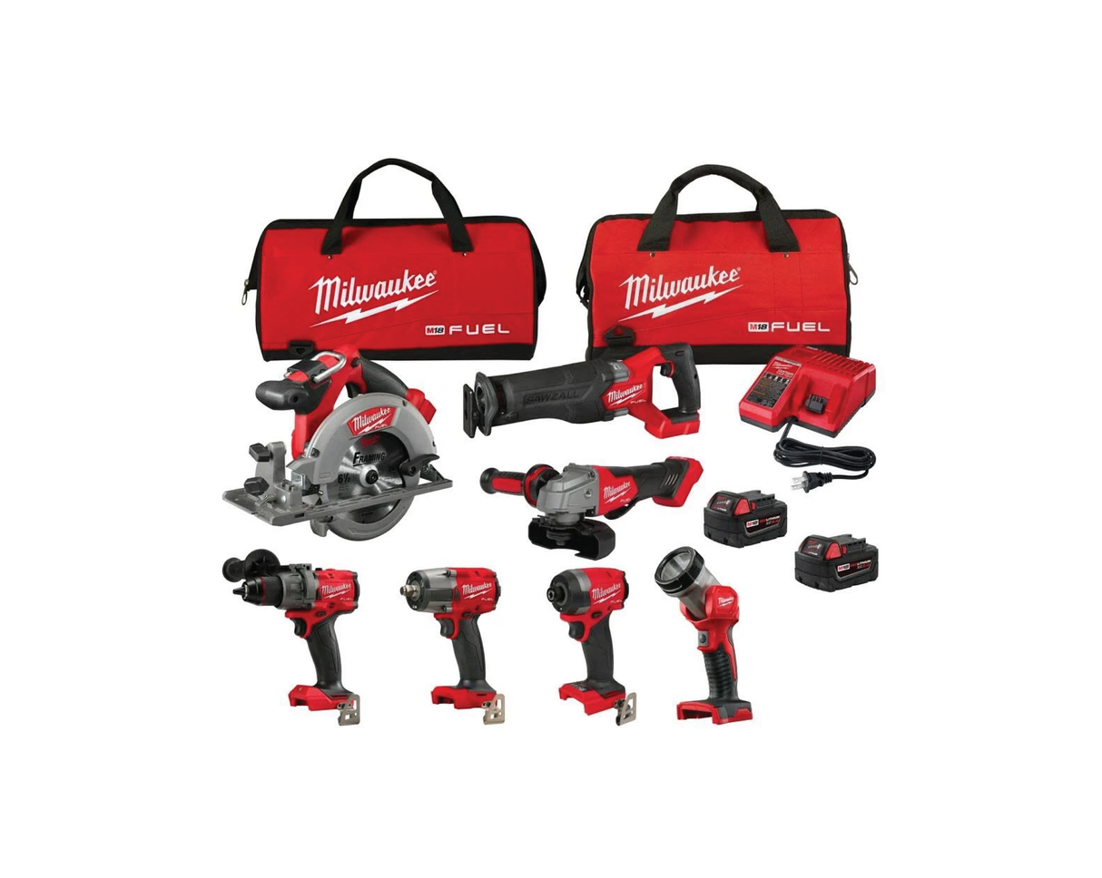 M18 FUEL 18V Lithium-Ion Brushless Cordless Combo Kit with Two 5.0 Ah Batteries, 1 Charger, 2 Tool Bags (7-Tool) | 3697-27 - Cable Connection & Supply