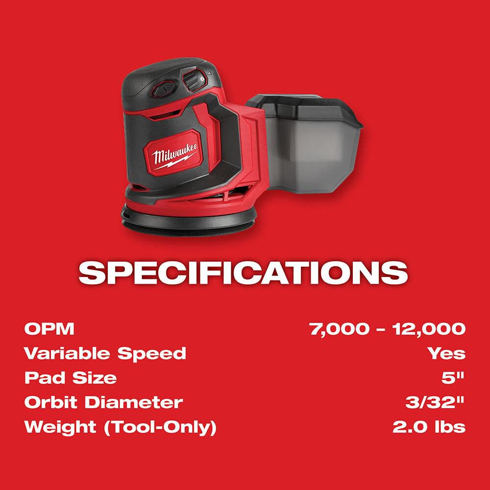Milwaukee M18 Random Orbit Sander (Bare Tool) | 2648-20 - Cable Connection & Supply