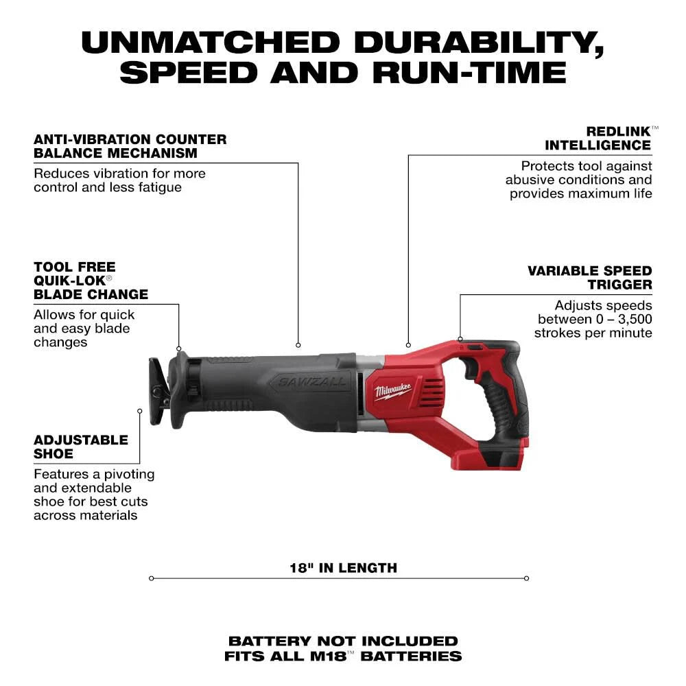 Milwaukee M18 SAWZALL Reciprocating Saw (Bare Tool) | 2621-20 - Cable Connection & Supply