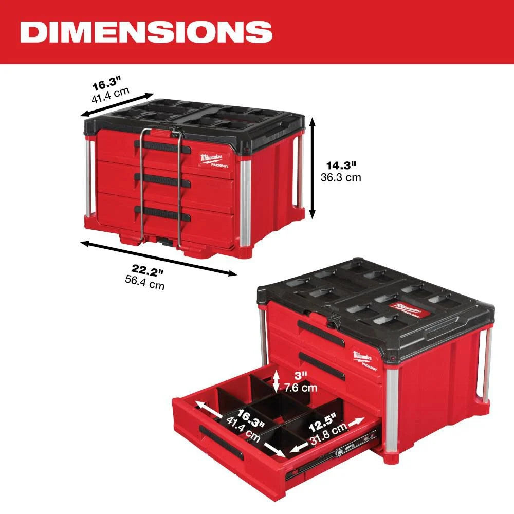 PACKOUT 22 in. Modular 3-Drawer Tool Box with Metal Reinforced Corners | 48-22-8443 - Cable Connection & Supply