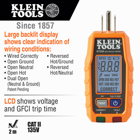 GFCI Receptacle Tester with LCD | RT250 - Cable Connection & Supply