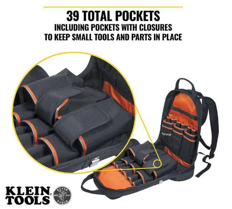 Tradesman Pro Tool Bag Backpack, 39 Pockets, Black, 14-Inch | 55421BP-14 - Cable Connection & Supply 