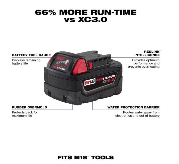 M18 18 Volt 5.0 Ah Lithium Ion XC Extended Capacity Battery Pack 48 11 1850 Cable Connection Supply