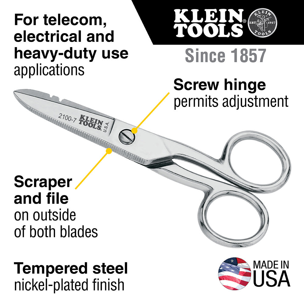 Electrician's Scissors, Nickel Plated | 2100-7 - Cable Connection & Supply 