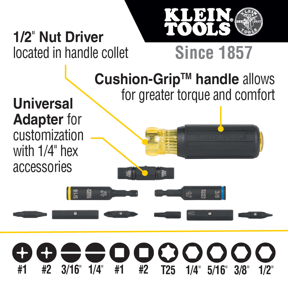 Impact Rated Multi-Bit Screwdriver / Nut Driver, 11-in-1 | 32500HD - Cable Connection & Supply 