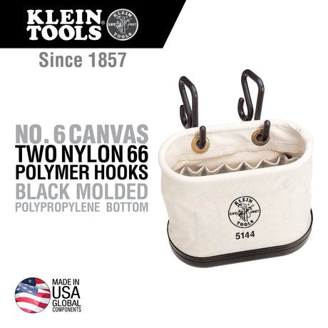 Canvas Bucket, 15-Pocket Aerial Oval Bucket with Hooks | 5144 - Cable Connection & Supply 