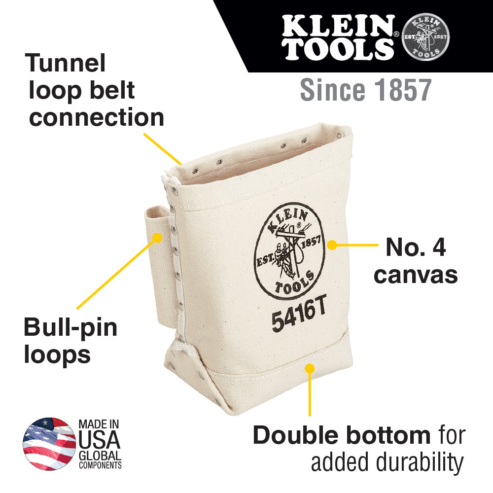 Tool Bag, Bull-Pin and Bolt Bag, Tunnel Loop, Canvas, 5 x 10 x 9-Inch | 5416T - Cable Connection & Supply 