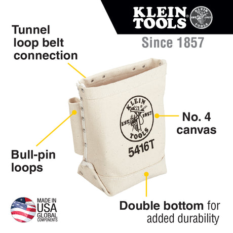 Tool Bag, Bull-Pin and Bolt Bag, Tunnel Loop, Canvas, 5 x 10 x 9-Inch | 5416T - Cable Connection & Supply 