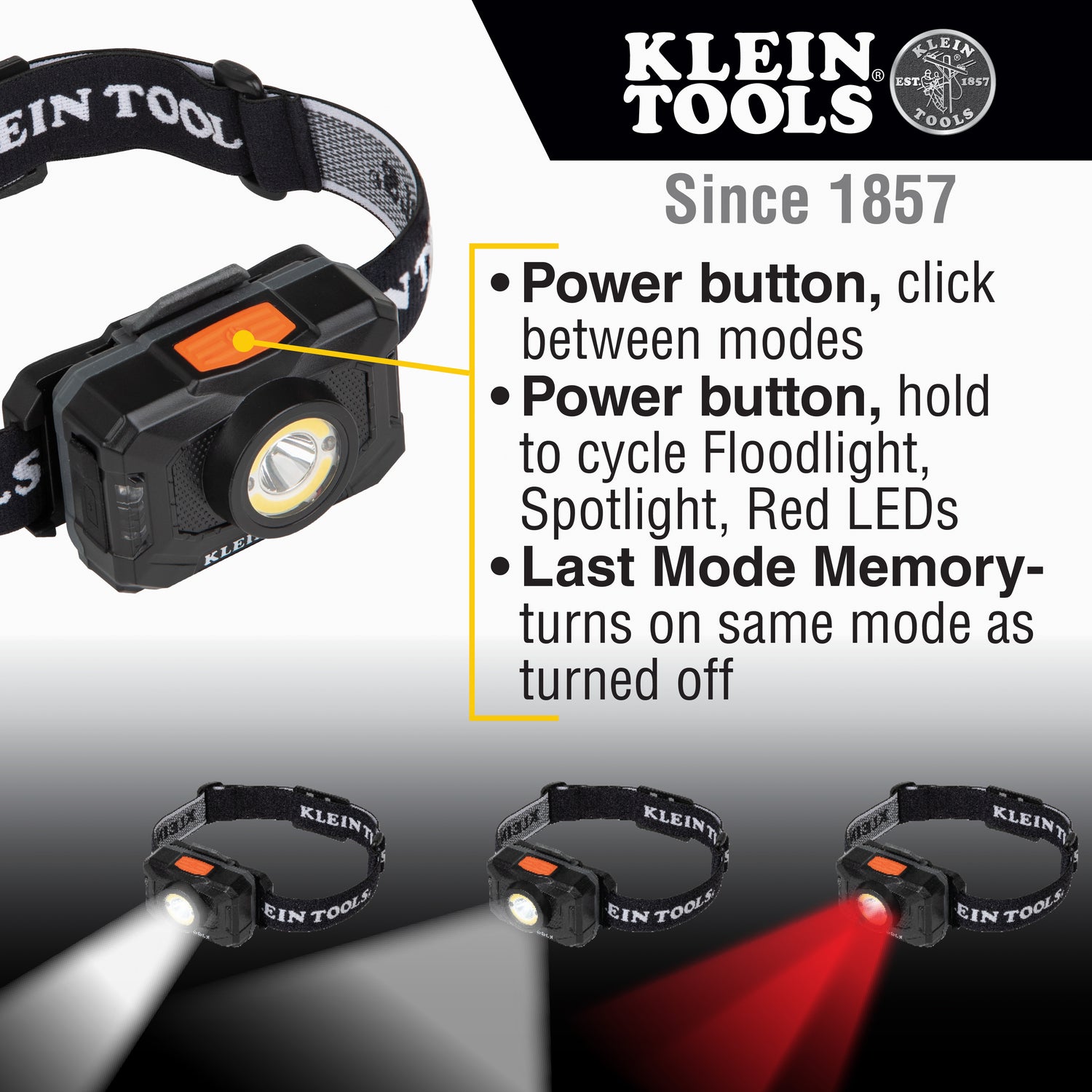 Rechargeable 2-Color LED Headlamp with Adjustable Strap | 56414 - Cable Connection & Supply 