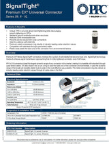  PPC SignalTight premium EX universal connector product sheet with features, benefits, and technical details.