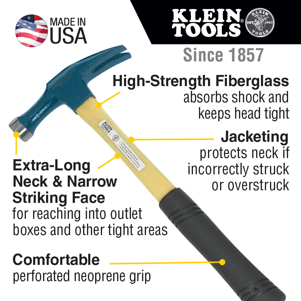 Electrician's Straight-Claw Hammer | 807-18 - Cable Connection & Supply 