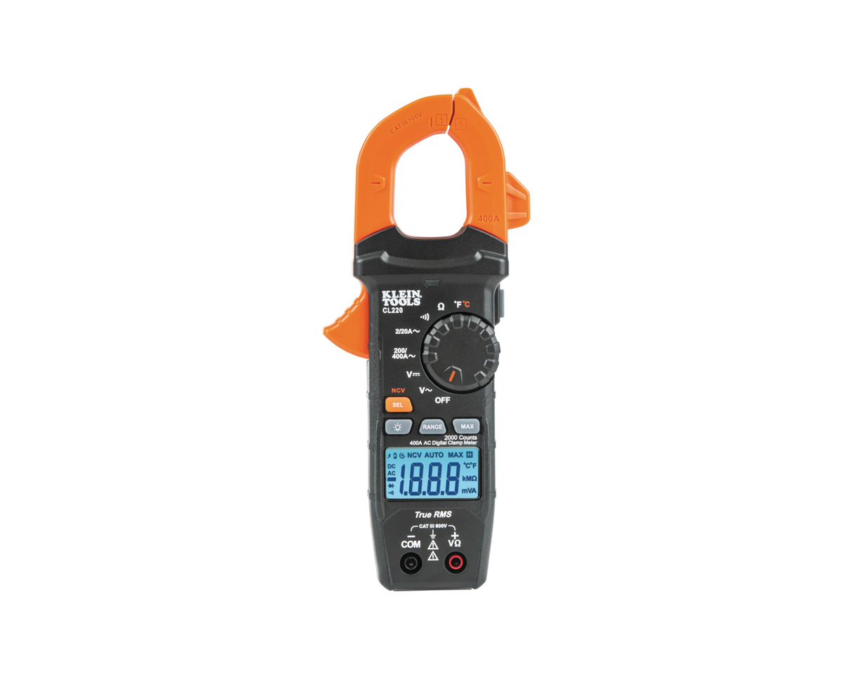 Digital Clamp Meter, AC Auto-Ranging 400 Amp with Temp | CL220 - Cable Connection & Supply 