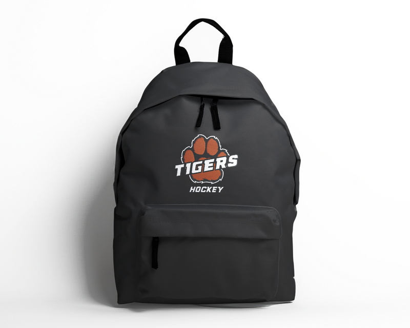 A sturdy backpack with multiple compartments, featuring an embroidered brand logo on the front pocket, illustrating CCS Inc.'s accessory embroidery offerings.