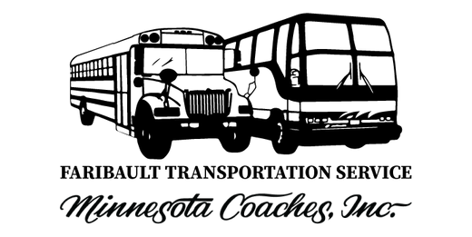 Logo for Faribault Transportation Services and Minnesota Coaches Inc., representing a local provider of charter bus and student transportation services in Minnesota