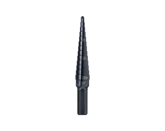 13-Step Drill Bit, 3/8-Inch Hex, Double Straight Flute, 1/8-Inch to 1/2-Inch | KTSB01 - Cable Connection & Supply 