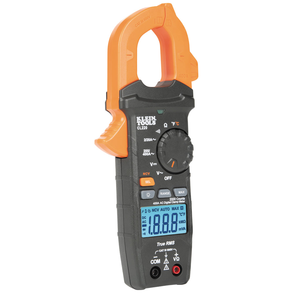 Digital Clamp Meter, AC Auto-Ranging 400 Amp with Temp | CL220 - Cable Connection & Supply 