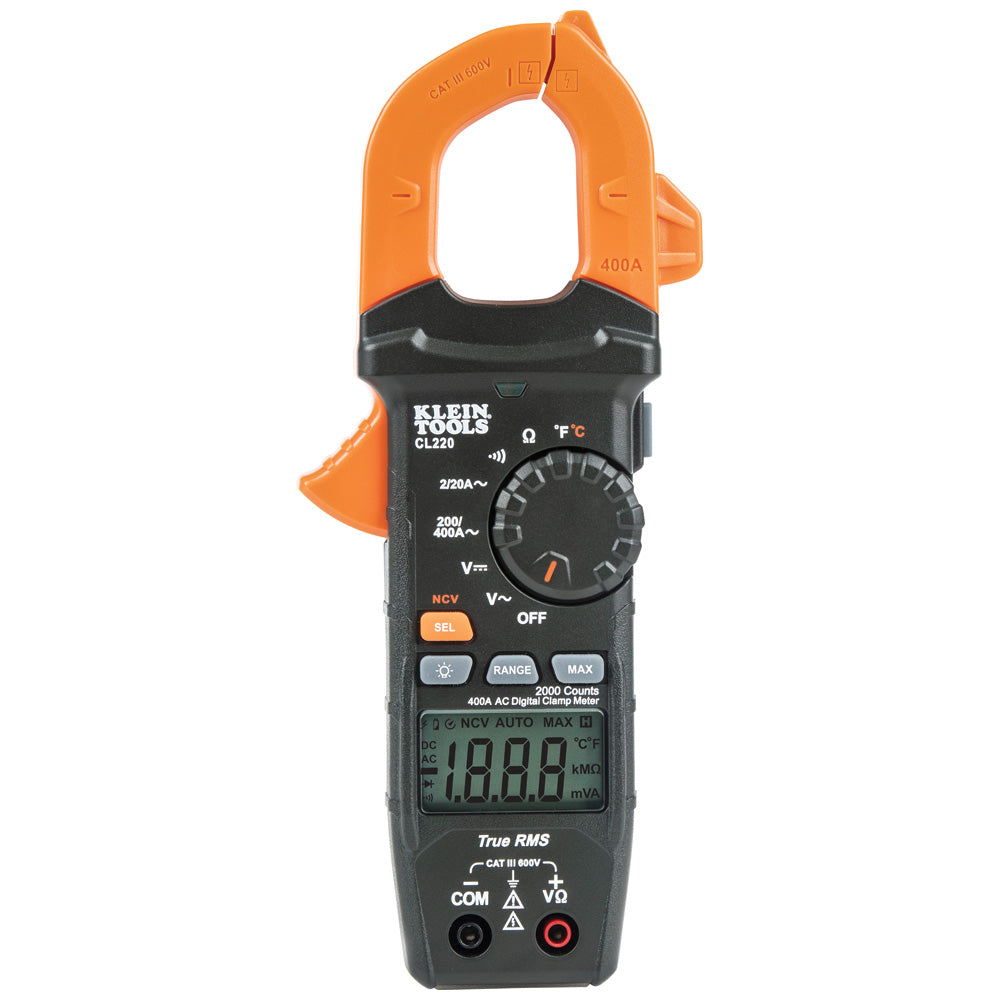 Digital Clamp Meter, AC Auto-Ranging 400 Amp with Temp | CL220 - Cable Connection & Supply 