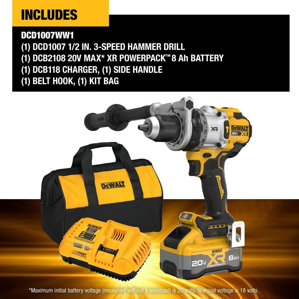 DEWALT 20V MAX XR Brushless Cordless 1/2 Inch Hammer Drill Kit | DCD1007WW1