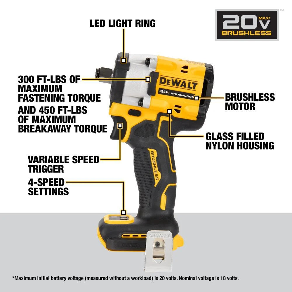 DEWALT ATOMIC 20V MAX 1/2in Impact Wrench Hog Ring Anvil (Tool Only) | DCF921B - Cable Connection & Supply 