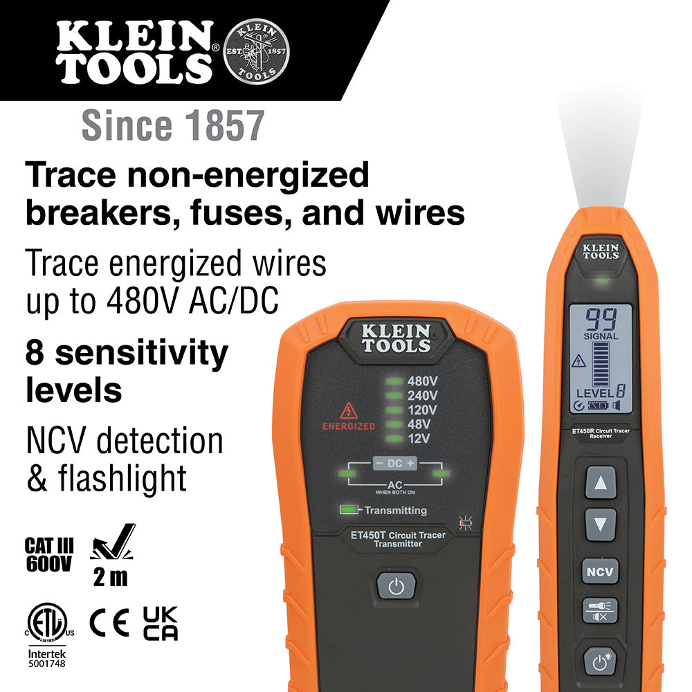 Advanced Electrical Circuit Breaker Finder and Wire Tracer Kit and Case | ET450