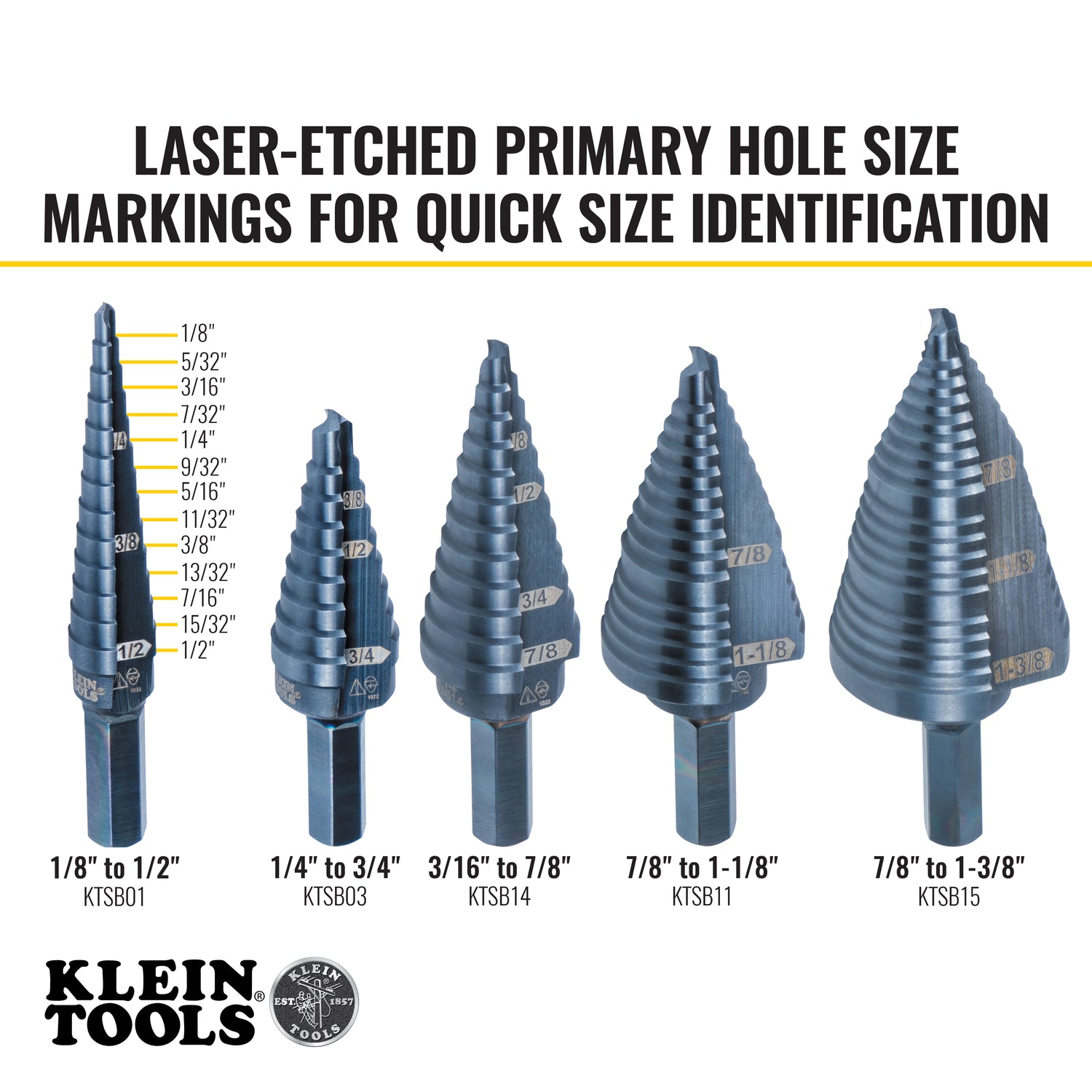 13-Step Drill Bit, 3/8-Inch Hex, Double Straight Flute, 1/8-Inch to 1/2-Inch | KTSB01